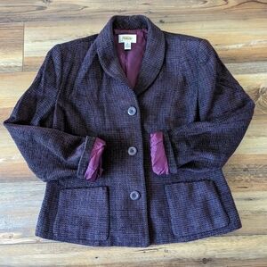 Talbots Petites Purple/Maroon Tweed Wool Blend Blazer Women Size 8P